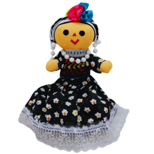 Muñeca Lele Abuelita 28cm Vestido Negro Flores 100% Artesanal Marlele Bonita