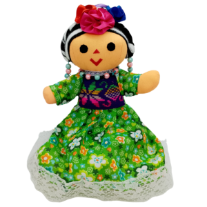 Muñeca Lele Abuelita 28cm Vestido Verde Flores 100% Artesanal Marlele Bonita